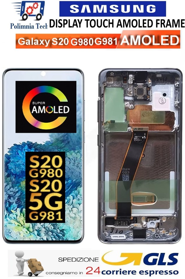 Samsung S20 5G G981 Display Touch Amoled Nero - Grigio Cosmico Pari Origin. Gls