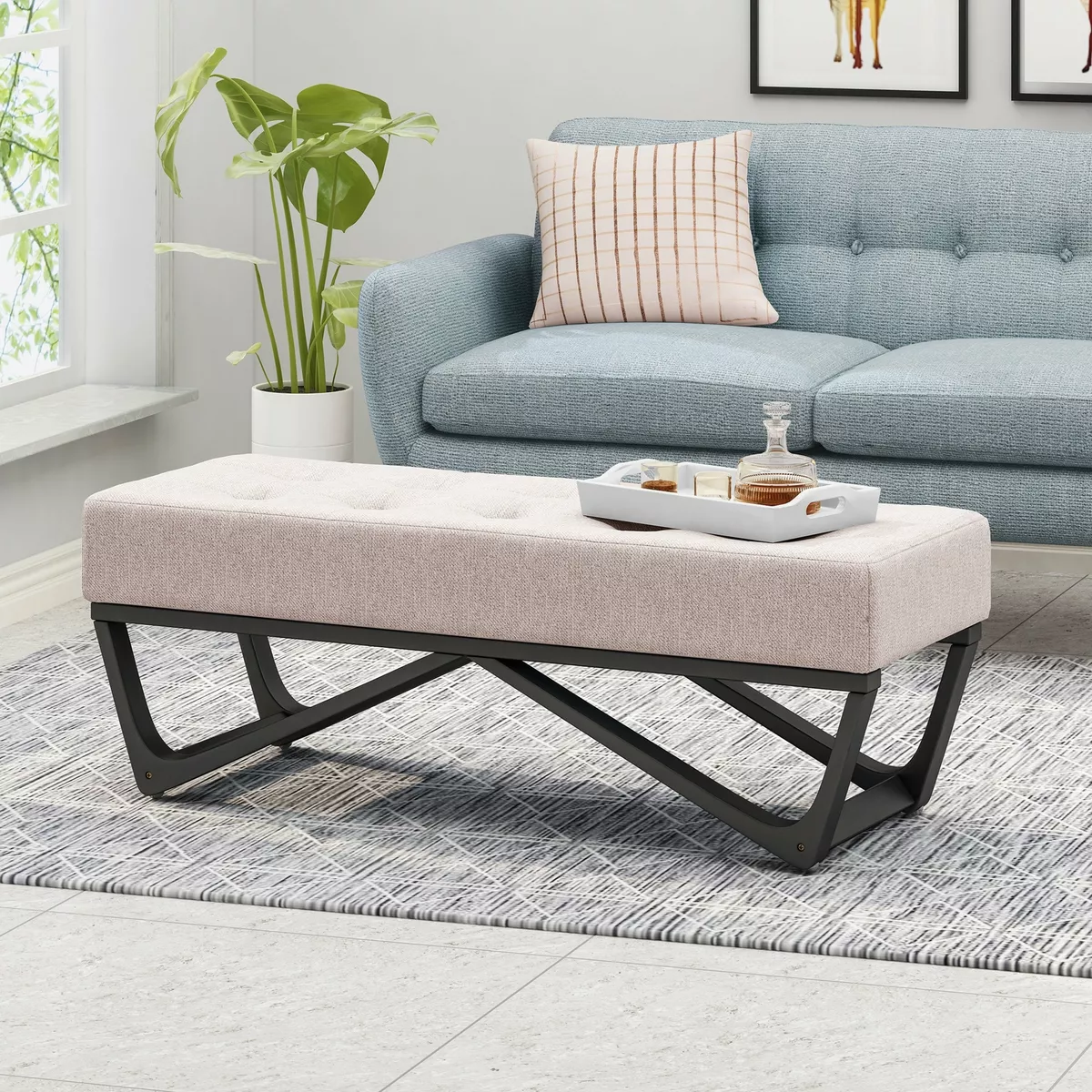 Modern Fabric Upholstered Tufted Ottoman Bench
