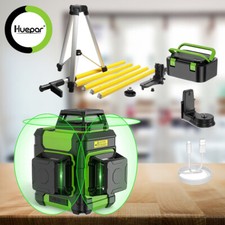 Huepar 3D 360 Cross Line Laser Level 45M+Power display +3.7m Telescoping Pole