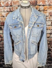 Vintage 60s Wrangler Women Jean Jacket Small 42 Cropped Denim Trucker Distressed