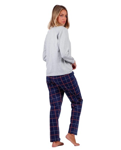 Pyjama Femme Manches Longues Stay At Home Do Not Disturb Col Rond Mêlé Coton - Afbeelding 5 van 8