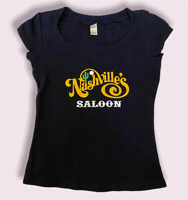 Vintage Nashville s Saloon Women s Small Black Tee Cap Sleeve Fitted Cut Cute!