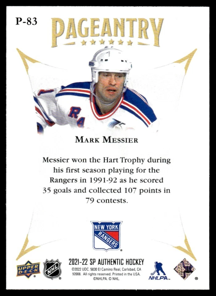 2021-22 SP Authentic Pageantry Mark Messier #P-83 - Image 2 of 2