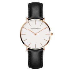 Classic Minimalistic Black Leather Quartz Wrist Watch