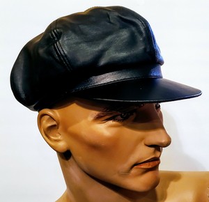 black leather newsboy cap