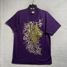 Vtg Lion Full Print Shirt Art Mens Large Purple Single Stich Screen Stars Crew