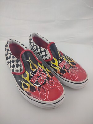 Vans Shoes Youth 5.5 Checkered red Yellow flames Since 66 Skate Sneakers 