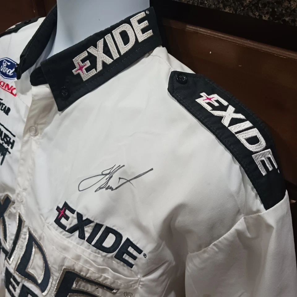 Camisa Roush Racing Large Exide Race Usada Firmada Burton Crew Serie NASCAR Truck Foto 3 de 4