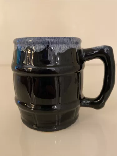 VAN BRIGGLE Cobalt Drip Glaze Barrel  Mug Coffee Cup Vintage