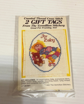 NEW Vermillion Stitchery 2 Gift Tags Cross Stitch Kit For baby GTEB501