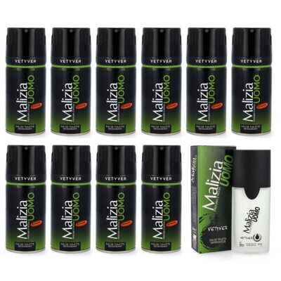 Malizia Uomo Vetyver SET 10x deo 150 ml + 50ml Parfum Eau de Toilette