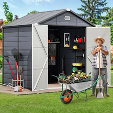 7.87x6.2FT Outdoor Plastic Tool Shed with Lockable Doors for Backyard Patio