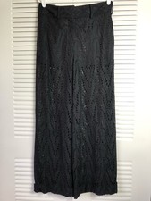 Valentino Garavani Black Eyelet Lace Cotton Wide Leg Pants S NWT