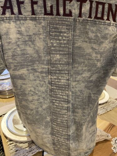 Affliction Woven Short Sleeve Shirt US L Zippers On Side - Picture 2 of 7