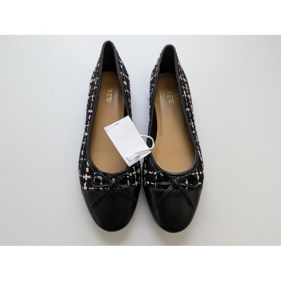 J. Crew Factory Tweed Cap Toe Ballet Flats Size 7 1/2 7.5 Black NWT $128 CA780 - Image 2 of 4