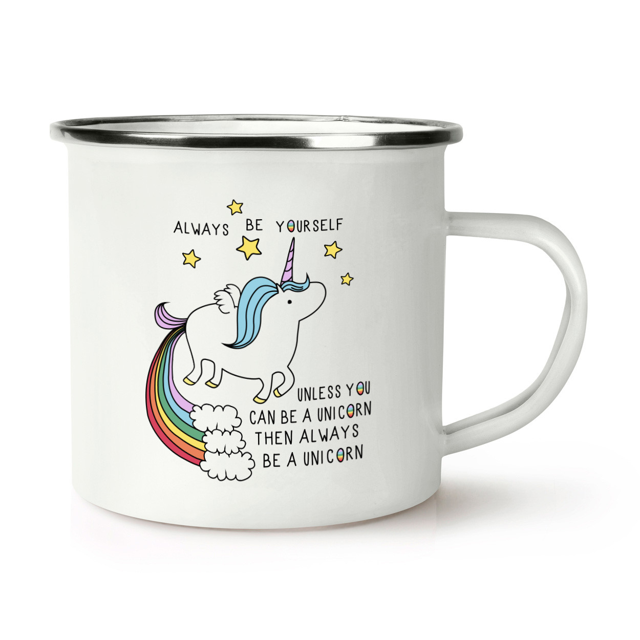 Unicorn Always Be Yourself Retro Enamel Mug Cup - Poop Rainbows Funny