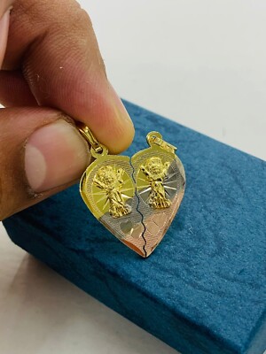 Tri Color Broken Heart Divino Nino Pendant 25x22 Dije Corazón Partido Divino Nin
