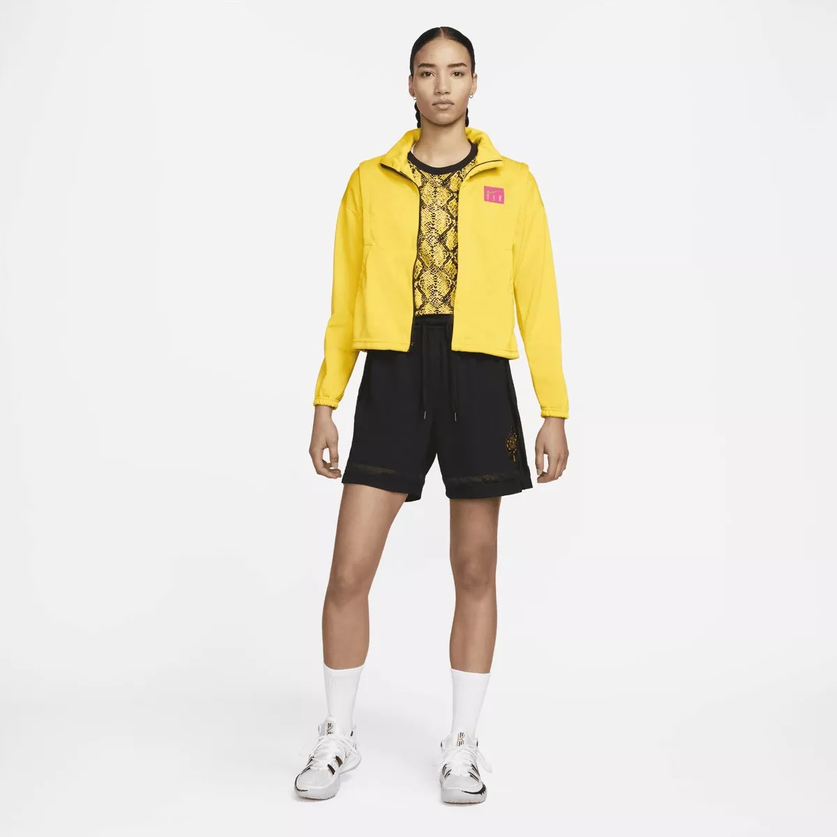 Nike Women Dri Fit Vivid Sulfur Yellow Retro Fly Zip Basketball