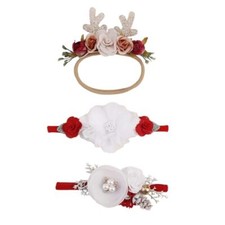 3pcs Baby Girl Headbands Flowers, Super Soft  Stretchy Nylon Christmas A