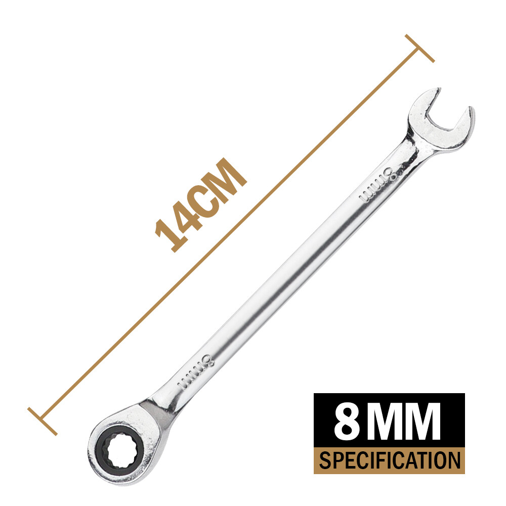 824mm Ratchet Spanner Set Open Metric Wrench Heavy Duty Chrome silver