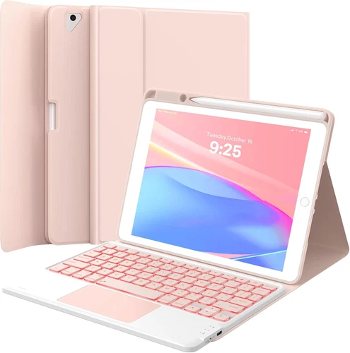 Funda con Teclado para iPad 9ª Gen 10.2", Inalámbrica, Retroiluminada, Rosa