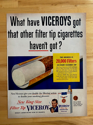 when were filter tip cigarettes introduced 1954 Print Ad Viceroy Cigarettes FILTER TIP KING SIZE
