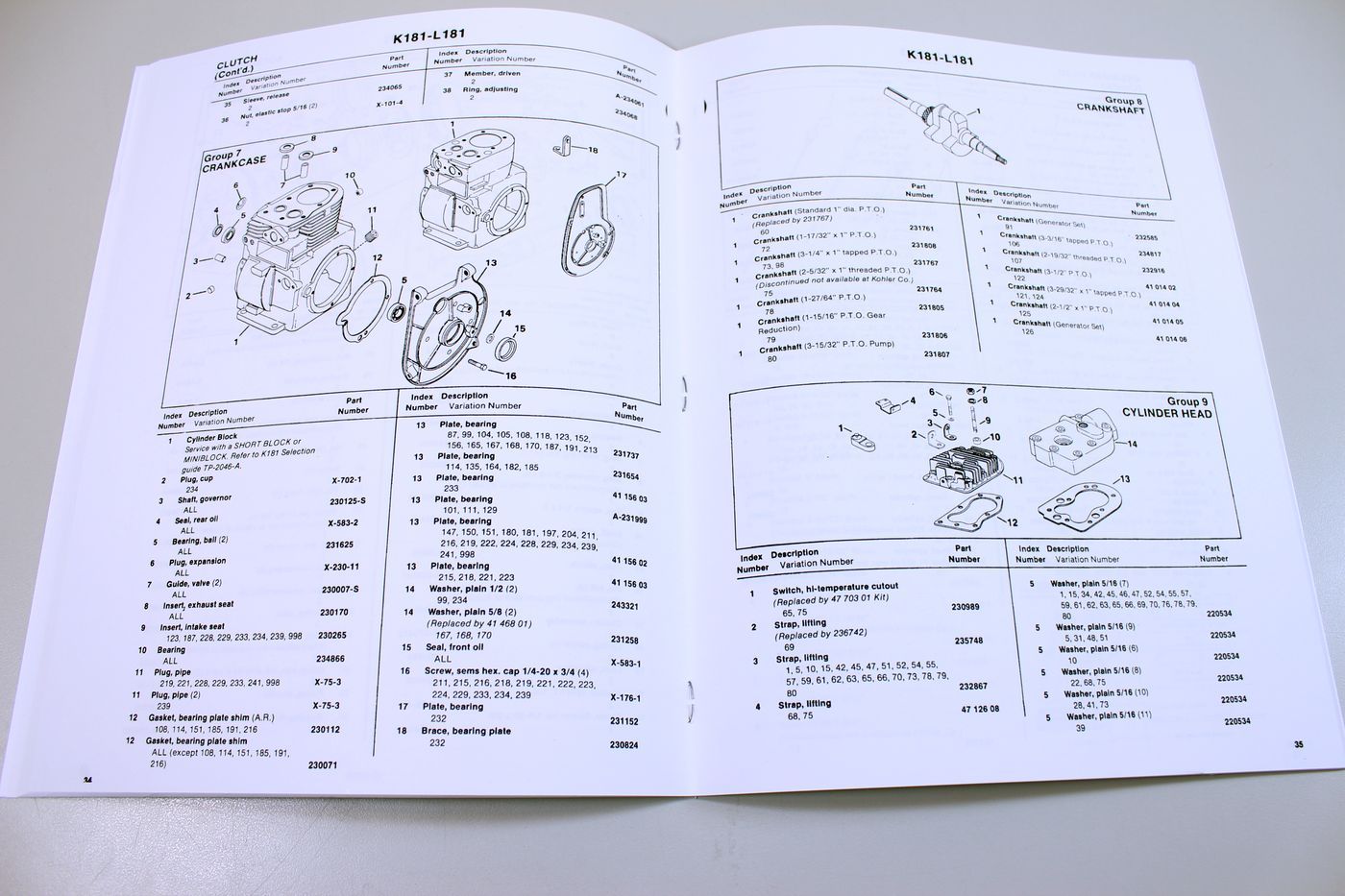 Kohler K181 L181 8Hp Engine Parts Catalog Manual Exploded Views Numbers