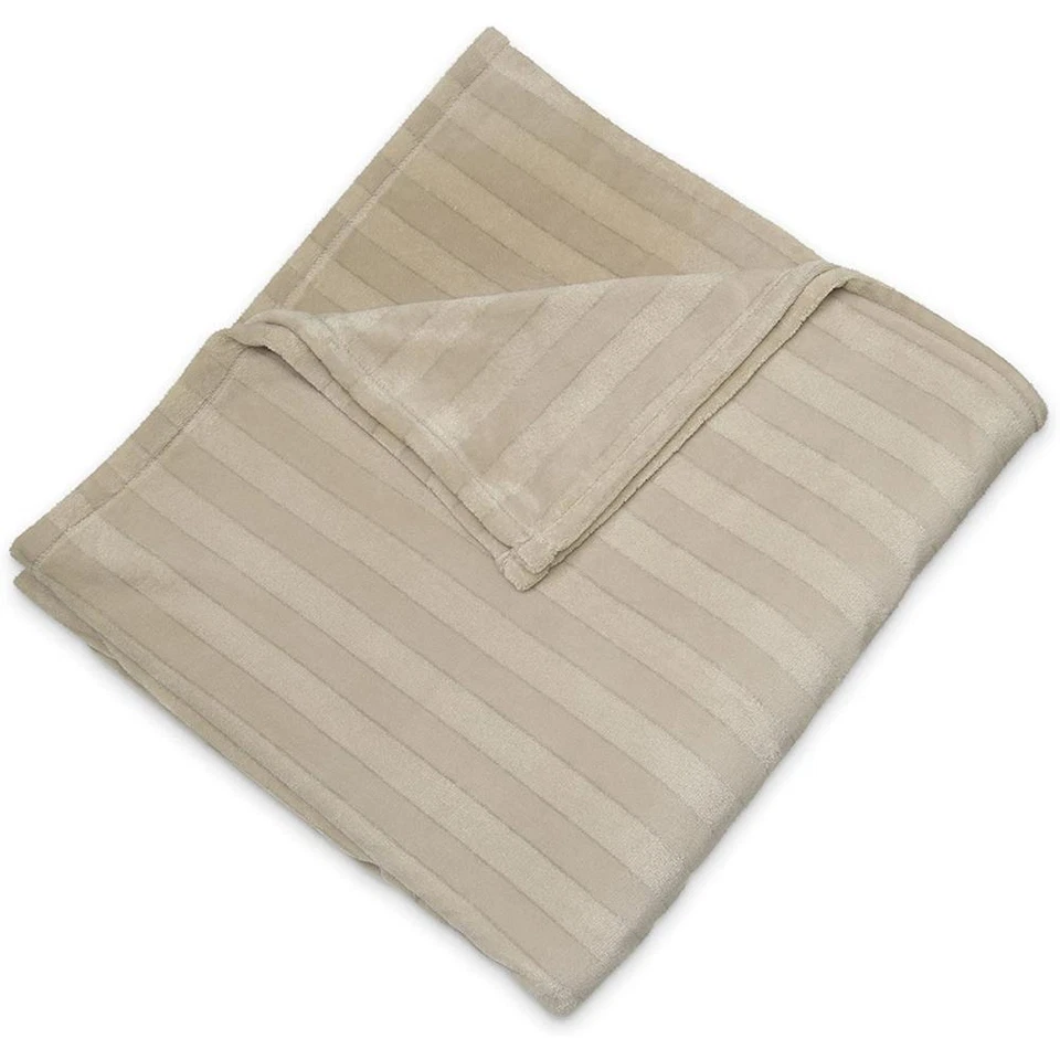 Manta de felpa a rayas damasco Serta lavable a máquina completa/bronceado reina Foto 3 de 3