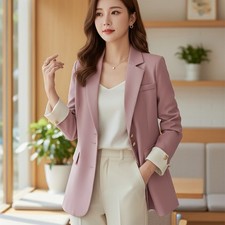 Women Office Lady Blazers Casual Single Breasted Chic Notched Suit Jacket
