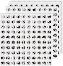 Silver Consecutive Number Stickers 1 to 100, 0.4 Inch round Small Number Sticker