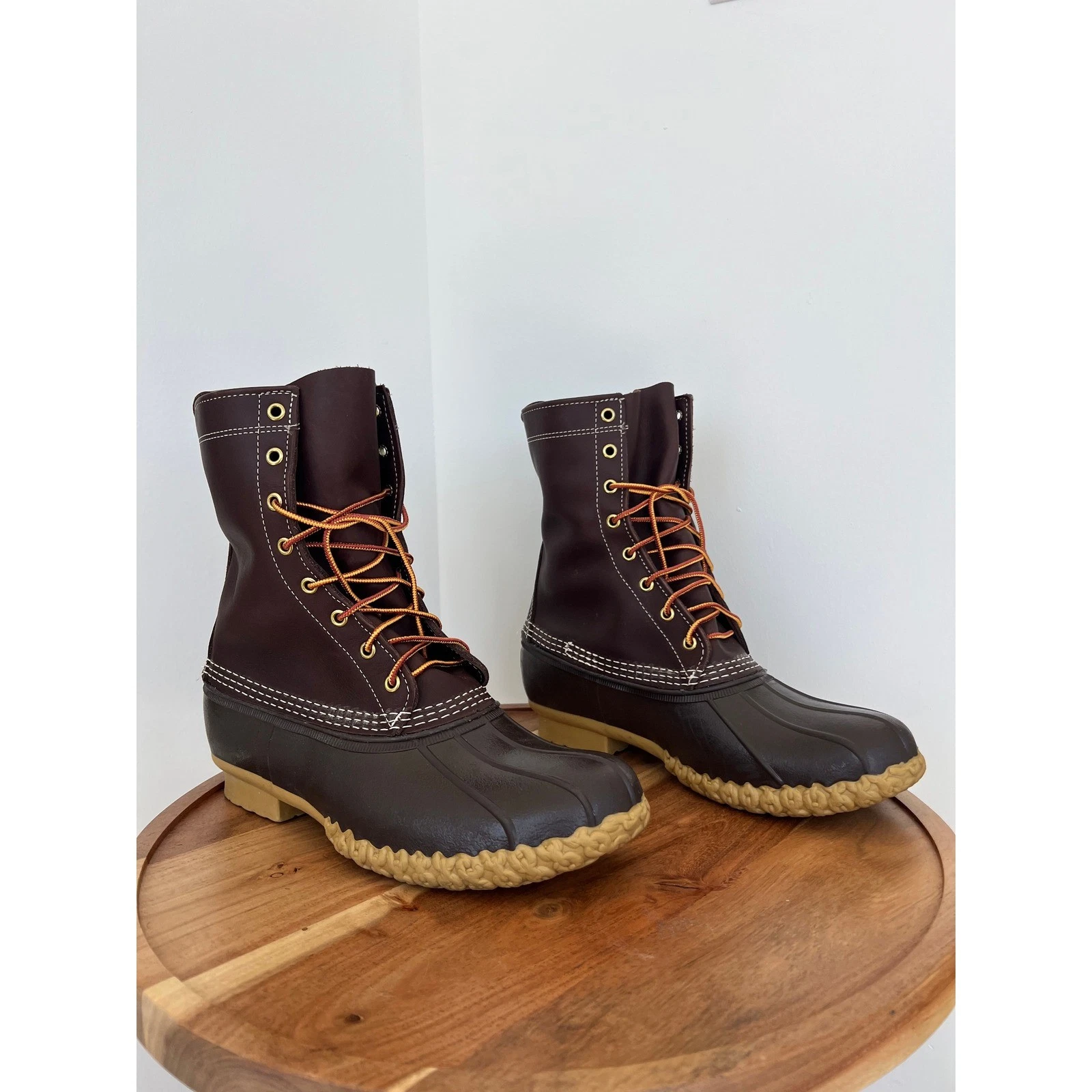 L.L. Bean Duck Boots Mens 10M Brown Leather Waterproof Rain Snow Made in USA