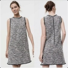 Ann Taylor LOFT Gray Tweed Sleeveless Fringe Back Zip Mini Shift Dress Size S