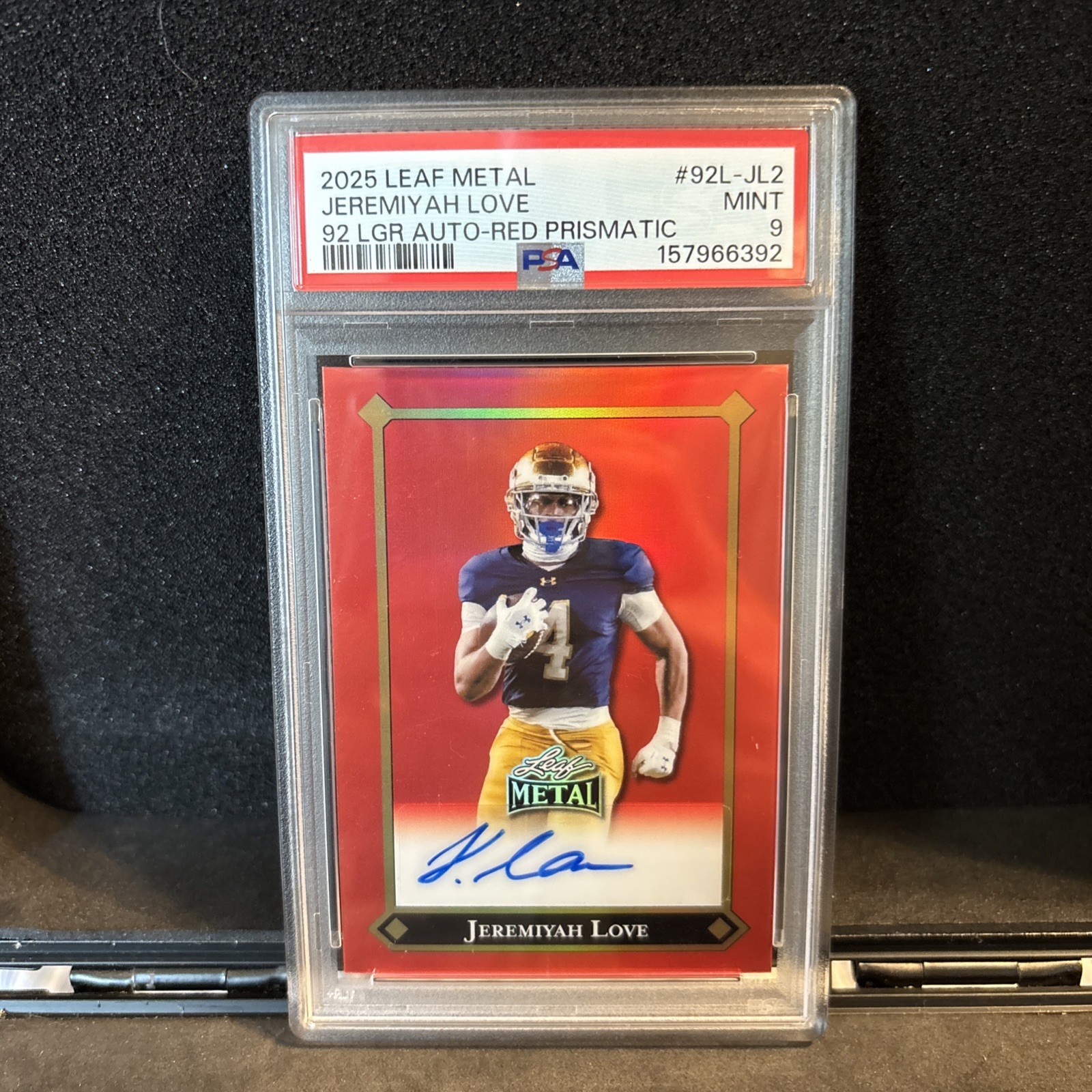 Jeremiah Love Leaf Metal Auto Red Prismatic /15 Psa 9 view 1