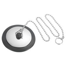 1.69" Bathtub Drain Stopper, Rubber Sink Plug Blocker with 15" Chain, Silver