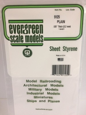 Evergreen Plain Opaque White Polystyrene Sheet 0.125''/3.2mm (1pc)