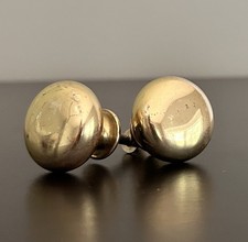 Lot of 2 Vintage Solid Brass Round Cabinet Drawer 1  Knob Pulls w Screws Set