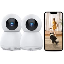 2PCS 2.4G/5G WIFI Indoor Camera 2K Baby Monitor Pet/Dog Camera for Home Security