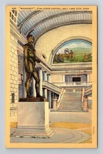 Salt Lake City UT-Utah, State Capitol Massasoit Statue, c1946 Vintage Postcard