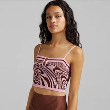 Bershka Crop Top Pink Brown Swirl Knit Adjustable Straps Summer Tank Top Size L