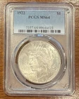 BU 1922 Silver PEACE Dollar.  PCGS MS64.