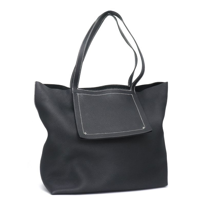 Hermes Cabas 46 U Engraved 2022 Clemence Leather Black Tote Bag