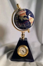 Lapis Lazuli Gemstone Globe With An Intergrated Clock, 5.5" Tall 