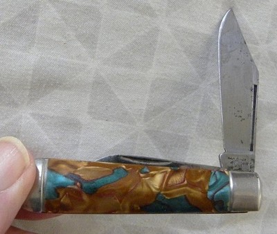 Vintage Hammer Brand USA, Blue-Brown Swirled Color Handle, 2 Blade Pocket Knife
