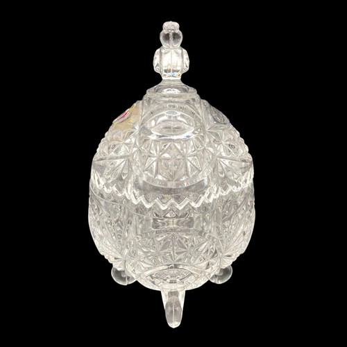 Vintage Hofbauer Byrdes Kristall Bonboniere mit Fuß Ei Schmuck Schale Deckel geätzt Vögel - Bild 5 von 24