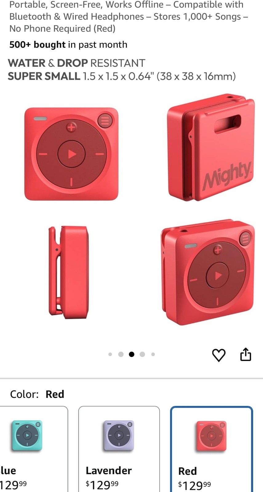 Mighty 3 Spotify Amazon Music Player RED