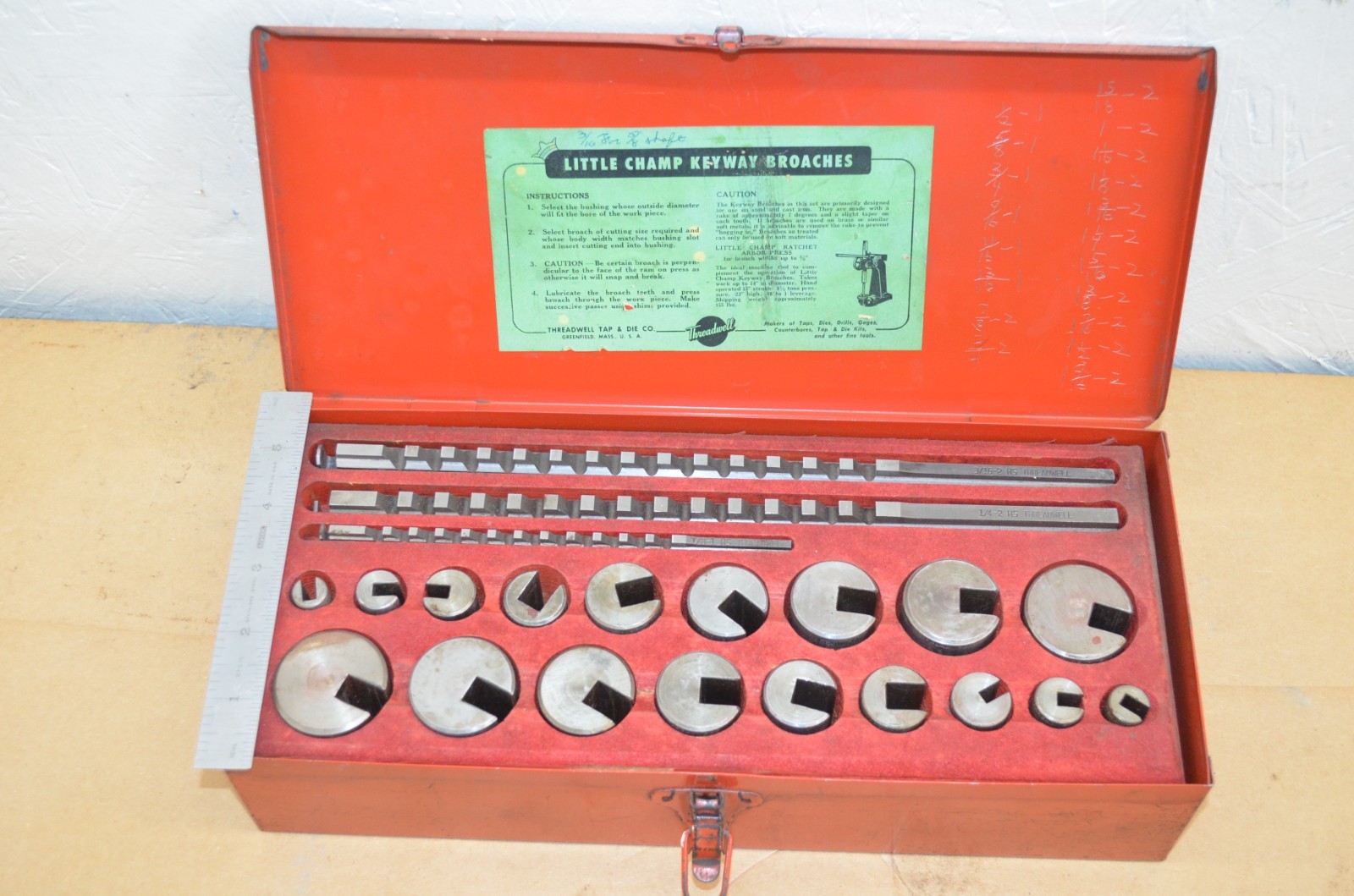 Threadwell High Speed Little Champ Keyway Broaches & Bushings Set 10-10A