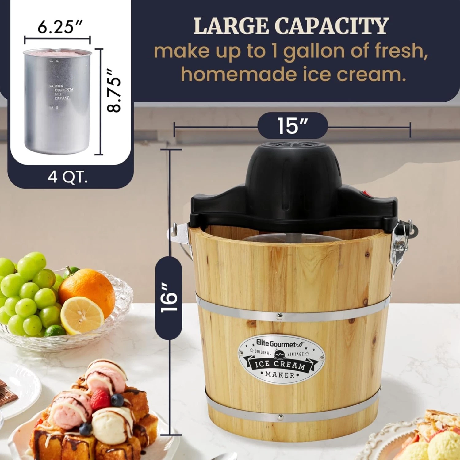 Vintage Wood Bucket 4Qt Ice Cream Maker: Quick Homemade Treats for All Occasions
