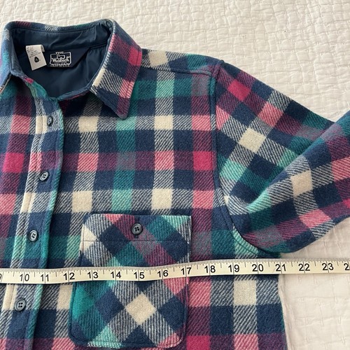 Vintage Woolrich Shirt Jacket Womens 14 Pink Blue Plaid Check Wool Flannel USA - Picture 10 of 12