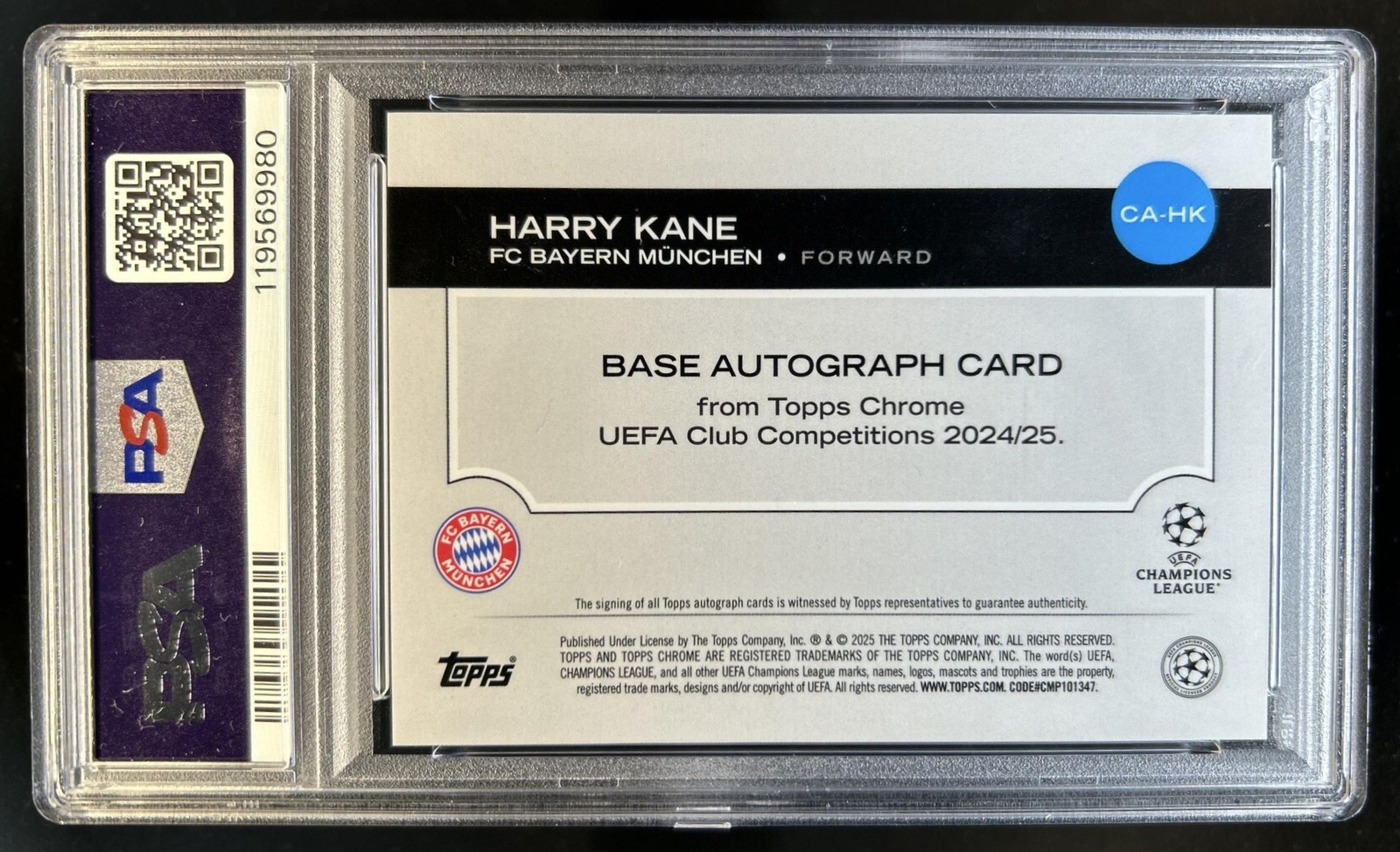 2024-25 Topps Chrome UEFA Harry Kane Auto Black Refractor #/10 PSA 10 GEM MINT view 2