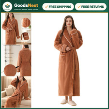 Cozy Long Plush Fleece Bathrobe for Women - Warm, Soft, with Pockets